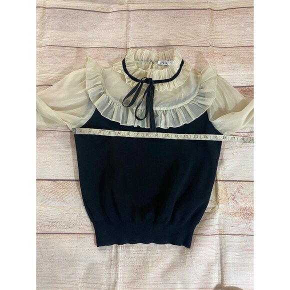 Zara Women's Black Constrasting Organza Combination Top - Small - Picture 9 of 14